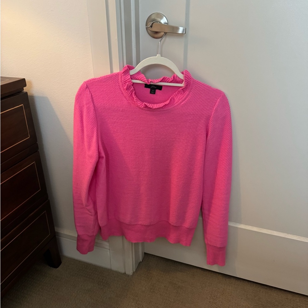J. Crew Pink Ruffle Crew Neck Sweater